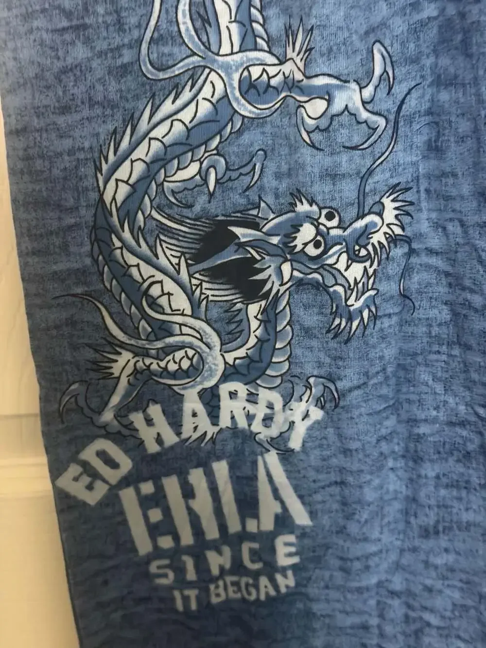 Ed Hardy Men's Blue Dragon Print Lounge Pants in Heavy Sky